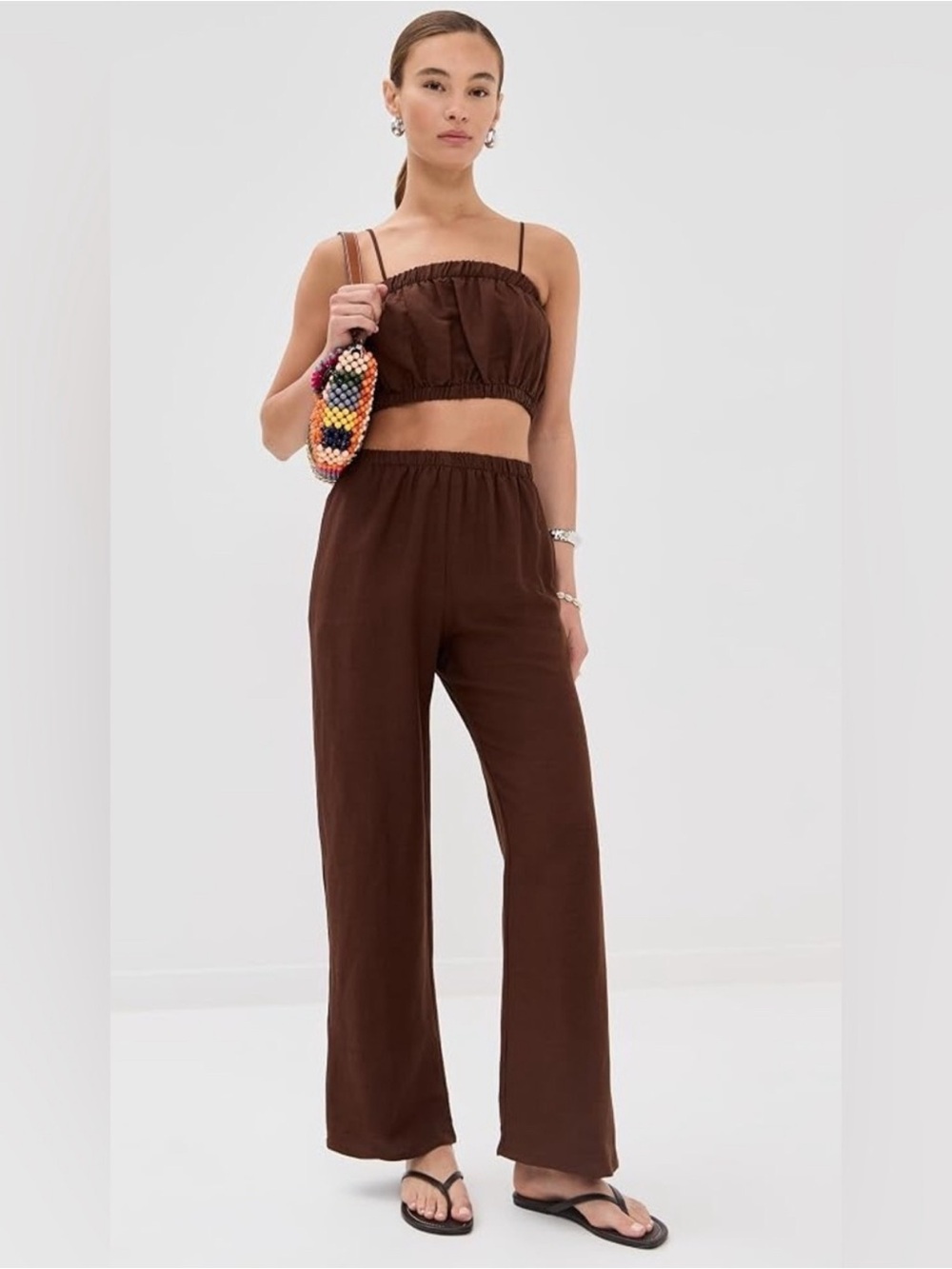 LE BOP Linen wide leg Pants Chocolate Brown Size XXS